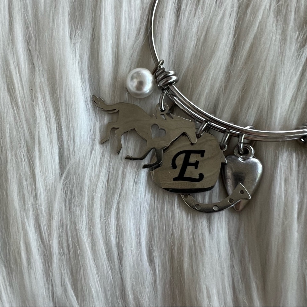 Shiny Silver E Initial Monogram Horse Multi Charm… - image 2